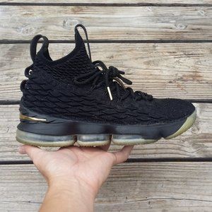 Men Nike LeBron James 15 Black Gold Basketball Shoes Sneakers